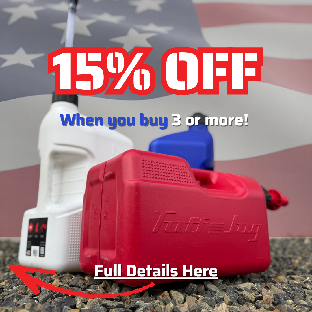 Red, white, and Blue utility jugs.